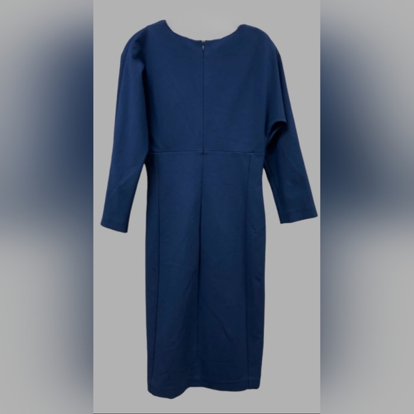 PIAZZA SEMPIONE Blue Ponte Knit Surplice Slim Sheath Midi Dress Size IT. 40 - Picture 2 of 11